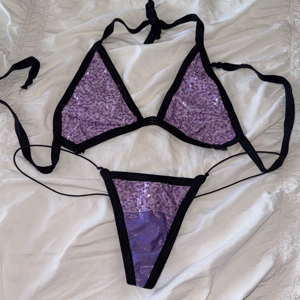 Purple Sequin Bikini Set